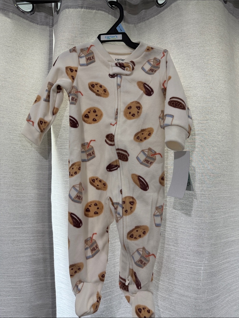 NEW! Carter's fleece Cream Cookie & Milk Carton Print Footed One-Piece